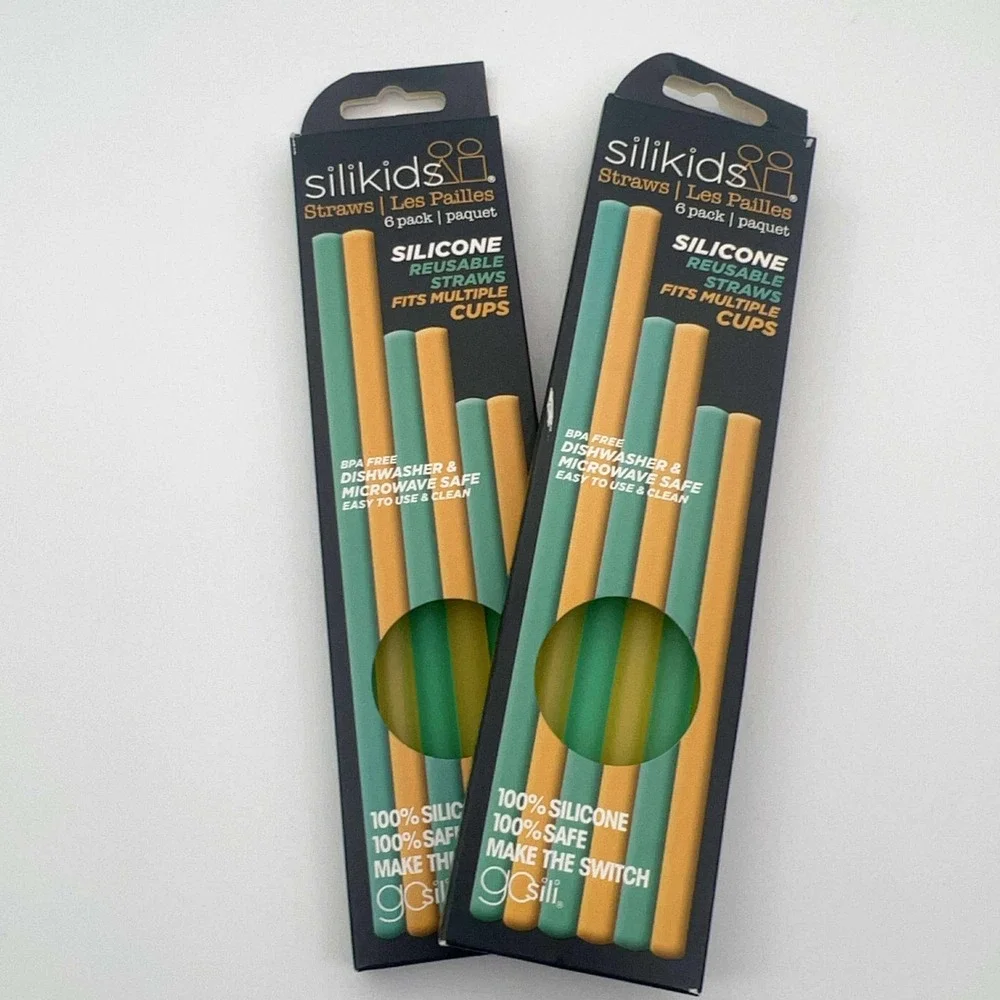 SiliKids Reusable Silicone Straws 6 Pack BPA Free Dishwasher Safe 2-Pack‎ NWT